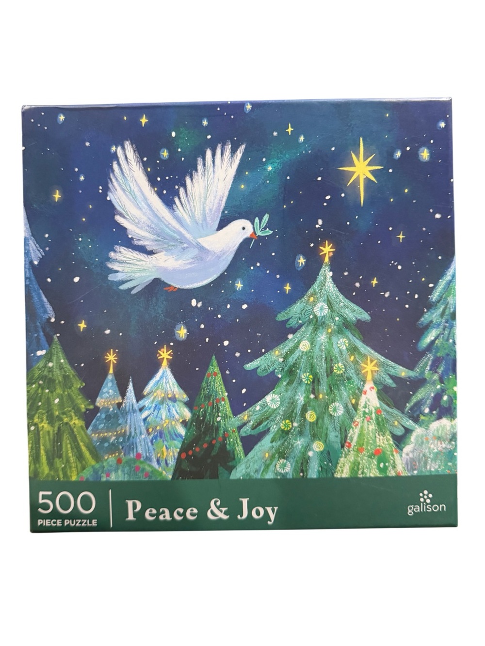 Galison Peace & Joy 500-Piece Puzzle — Blue & Green Holiday Scene